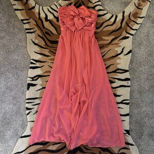 Vintage Jessica McClintock Gunne Sax Peach Pink Bow Strapless Dress Sz 3